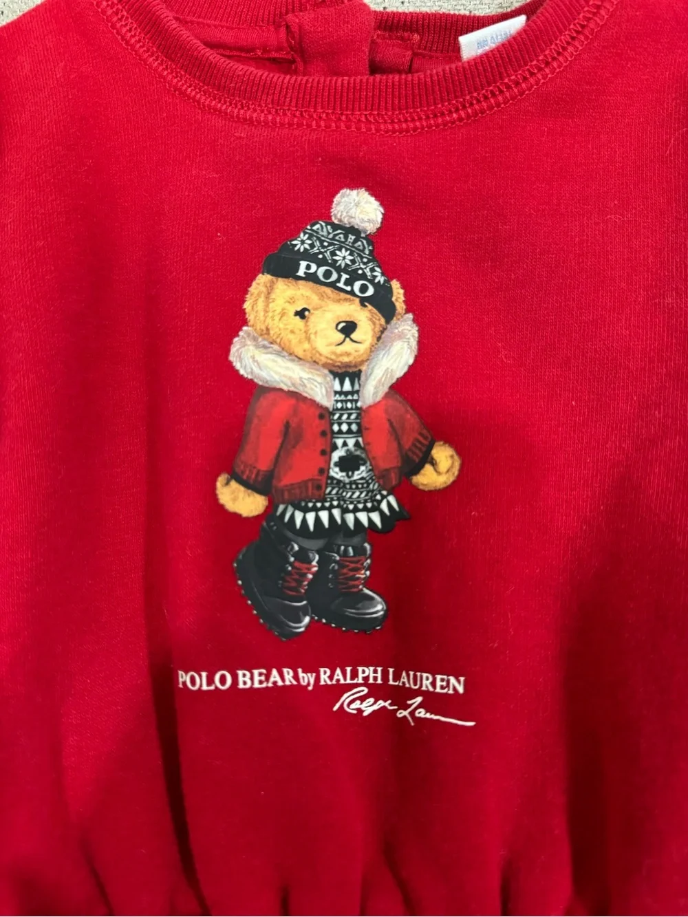 Ralph Lauren Red Long-Sleeve Bear Appliqué Dress